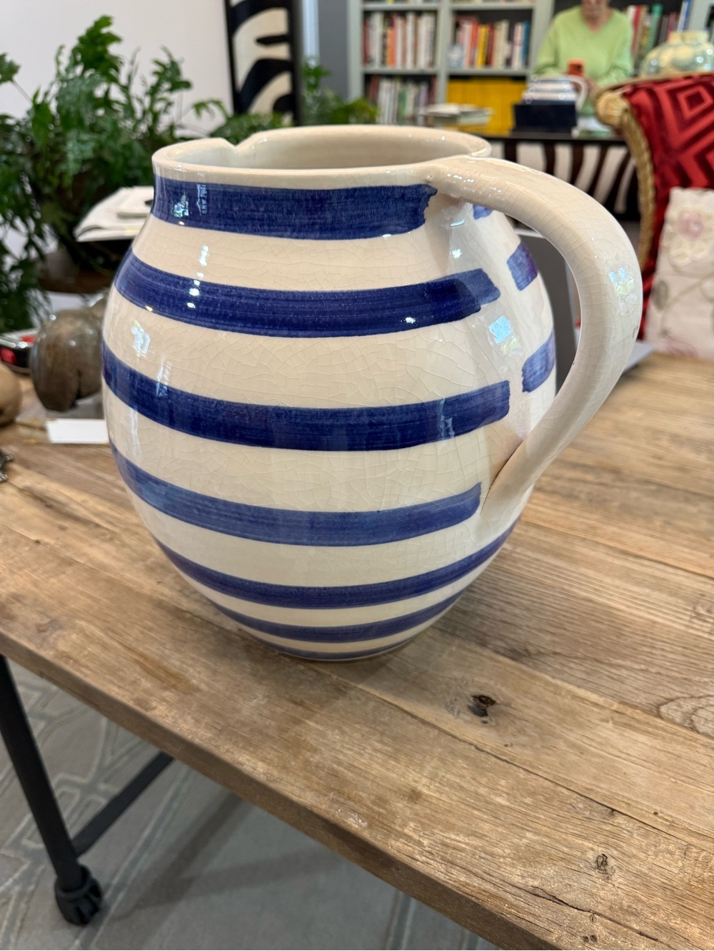 Blue & White striped ceramic Jug or vase